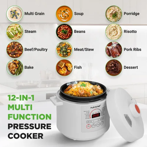 Miniatura 2 de NutriChef Olla a Presión Eléctrica de 6 Cuartos Olla a Presión Digital de Mostrador de 12 Funciones Tiempo y Temperatura Ajustables Función