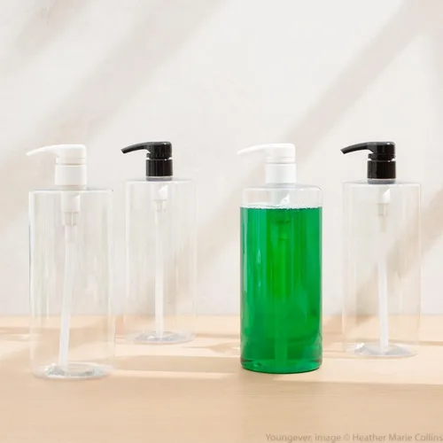 Miniatura 2 de Youngever Paquete de 4 botellas de bomba para champú de 32 onzas (1 litro), botellas vacías de champú, cilindro de plástico con bombas a prueba