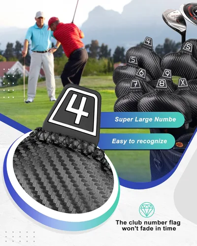 Miniatura 2 de Iron Golf Head Club Set,10pcs Golf Iron Covers, Black Leather Headcover Wedge Covers for Callaway Taylormade Ping Cobra RH and LH Etc