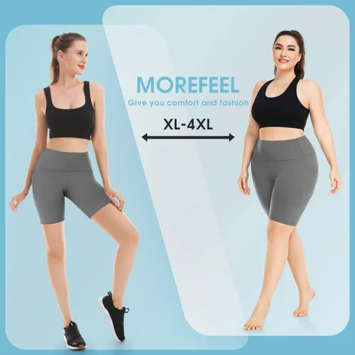 Miniatura 9 de MOREFEEL Pantalones cortos de ciclismo de talla grande de 8 pulgadas con bolsillos para mujer, cintura alta, control de abdomen, pantalones cortos