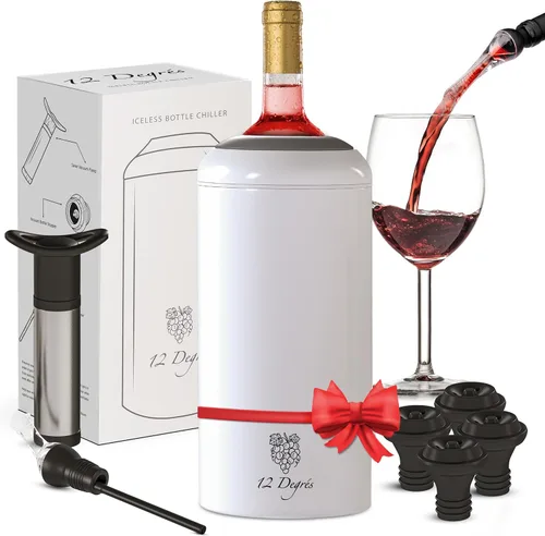 Juego de Enfriador de Vino 12 Degrés - Regalos de Vino Perfectos para Mujeres y Hombres - Enfriador de Vino Aislado de Acero Inoxidable con Bomba de