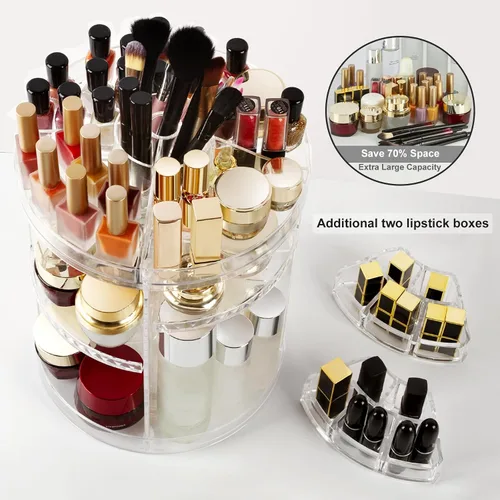 Miniatura 3 de Organizador de maquillaje, rotación de 360 °, ajustable muestrario de almacenador de cosméticos, estuche con gran capacidad