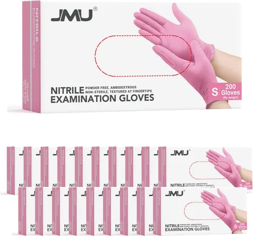 Miniatura 9 de JMU Guantes de Nitrilo Rosa, No Estériles, Guantes de Examen Desechables Sin Látex para Médico Esteticista, XS/S/M/L/XL, 200-4000