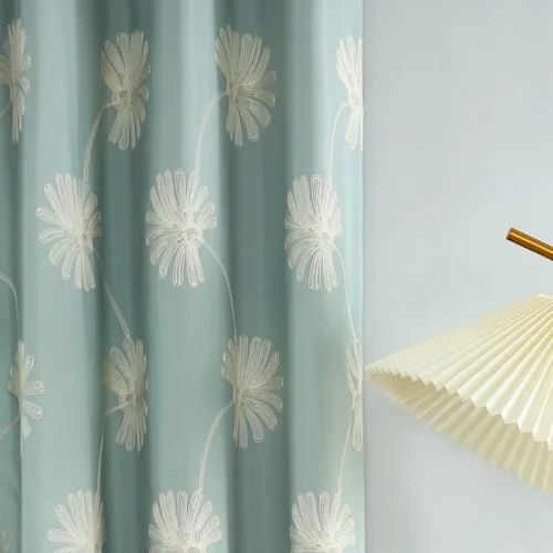 Miniatura 20 de VOGOL - Cortinas con ojales bordadas con patrón floral elegante de lino sintético, 2 paneles, 60% opacas con aislamiento térmico, cortinas pesadas