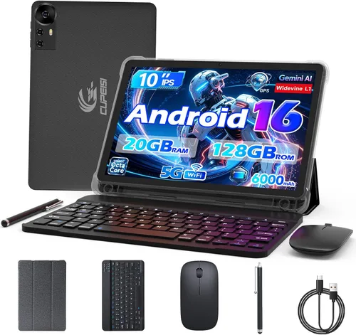 CUPEISI Tablet Android 16 de 10 pulgadas, 20 GB de RAM+128 GB de ROM/2 TB expandible, procesador octa-core de 2.0 GHz, pantalla HD de 1280 x 800,