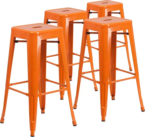Miniatura 39 de Flash Furniture Lily - Juego de 4 taburetes de bar de metal rojo sin respaldo de 30 pulgadas de alto grado comercial para interiores y exteriores