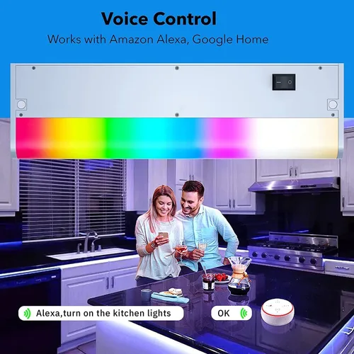 Miniatura 5 de Luces LED para debajo del gabinete cableadas, iluminación inteligente para debajo del gabinete habilitada para Alexa Google. Enchufe y cable