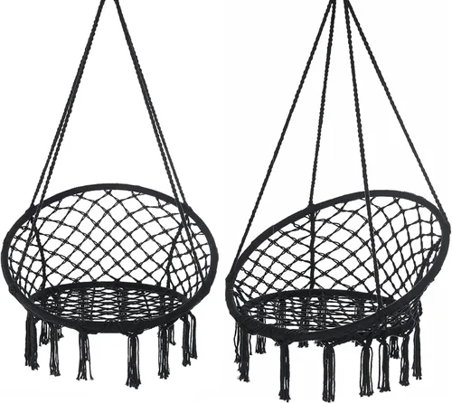 Miniatura 13 de Garpans Juego de 2 sillas tipo hamaca de macramé estilo bohemio con borlas, columpio colgante hecho a mano, cuerda de algodón tejida a mano