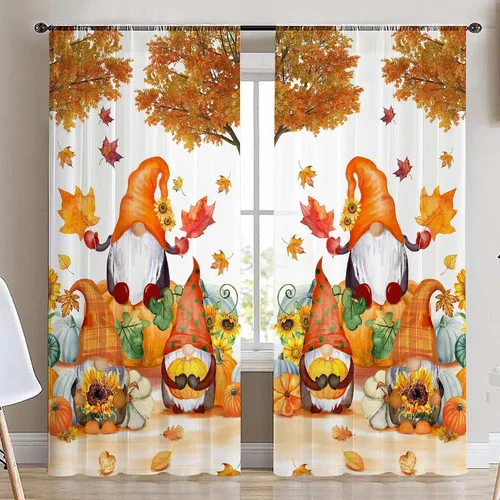 Miniatura 10 de pinata Juego de 3 cortinas de otoño para cocina, cenefa de cortinas de ventana de Acción de Gracias, cortina escalonada con bolsillo para barra