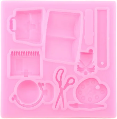 Miniatura 8 de Mujiang Moldes de silicona para el regreso a clases, bolsa escolar, libro de tijeras, paleta de dibujo, moldes para fondant, para decoración