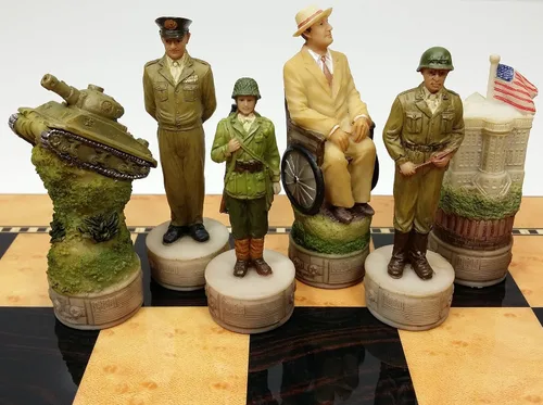 Miniatura 3 de Juego de ajedrez de Estados Unidos vs Alemania de la Segunda Guerra Mundial pintado a mano con tablero de color nogal y arce WW2