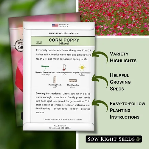 Miniatura 2 de Sow Right Seeds - Semillas mixtas de amapola de maíz para plantar - Paquete de reliquia sin OMG con instrucciones para cultivar un jardín de flores