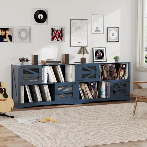 Miniatura 6 de Soporte grande para tocadiscos de 47 pulgadas con almacenamiento de vinilo, gabinete de almacenamiento de discos de vinilo para más de 500