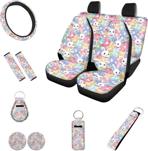 Miniatura 33 de Accesorios estéticos para automóvil, juego completo de fundas de asiento de automóvil con flores bohemias para mujeres, damas, juego de decoración