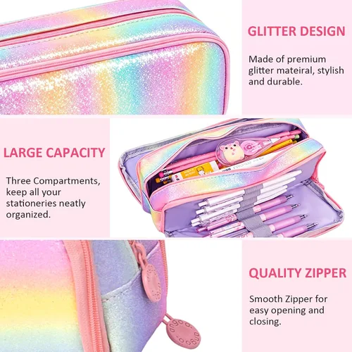 Miniatura 5 de Estuche grande para lápices, gran capacidad, estuche organizador de lápices de arco iris, bonita caja de lápices, bolsa para bolígrafos
