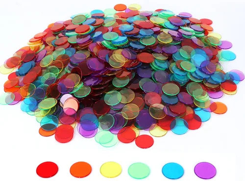 GSE Games & Sports Expert Chips de bingo multicolor, 5,000 piezas de chips de conteo transparentes de alto contraste de 3/4 pulgadas para juegos de