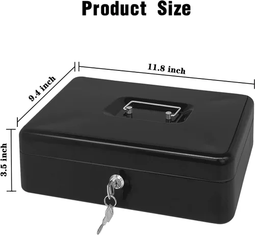 Miniatura 2 de Caja de efectivo de acero con cerradura de llave, organizador de dinero pequeño de metal con bandeja para dinero, caja de almacenamiento de efectivo