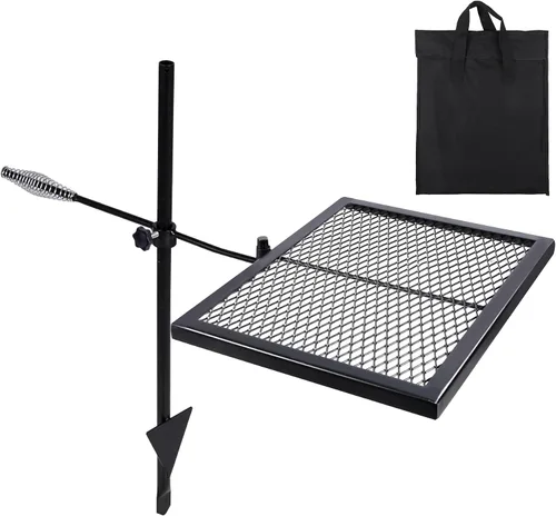 Miniatura 12 de REDCAMP Parrilla plegable giratoria para fogata, parrilla portátil para fogata sobre foso, rejilla de acero resistente y estante para fogata