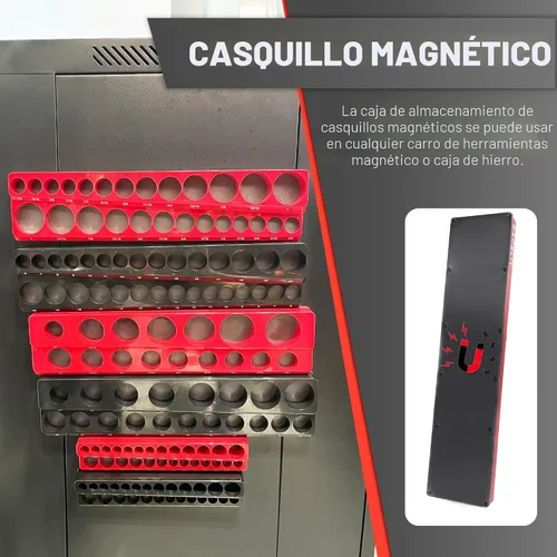 Miniatura 4 de EACELIY Juego de Organizador Magnético de Llaves de Vaso de 6 Piezas, Kit de 1/2", 1/4" y 3/8" SAE y Métrico para Llaves de Vaso Profundas