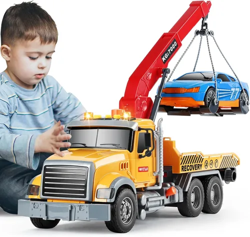 Miniatura 8 de SASBSC Camiones de Juguete Grúa Grande, Juguetes de Camiones para Niños de 3+ Años con Sonido y Luz, Camiones de Fricción, Regalos de Cumpleaños