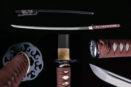 Miniatura 2 de Handforged Samurai Katana Sword - Damascus/1060/1095 High Carbon Steel, Full Tang, Iron Tsuba, Solid Wood Saya - Real Functional Sharp Blade for