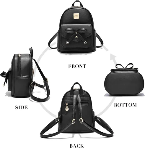 Miniatura 23 de ZGWJ Mini mochila de cuero con moño, mochila pequeña, linda mochila casual de viaje para niñas y mujeres, M, Mochilas tipo mochila