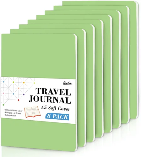 Miniatura 22 de Feela - Paquete de 8 cuadernos de tapa blanda en masa, cuadernos universitarios rayados para el trabajo, cuaderno de viaje rayado para mujeres y 8