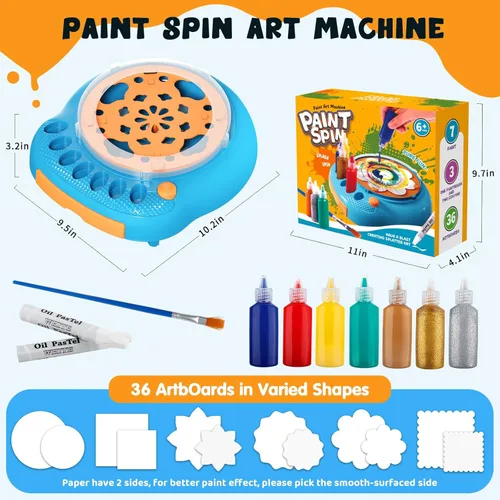 Miniatura 6 de Kit de máquina de arte giratorio de pintura para niños, artes y manualidades, juegos de juguetes giratorios para niños y niñas de 6, 7, 8, 9 años