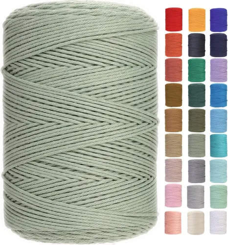 Miniatura 84 de Cuerda de macramé 4 mm x 328 yardas Natural Cuerda de algodón para macramé Cuerda de macramé colorida Cordón de algodón suave Suministros de macramé