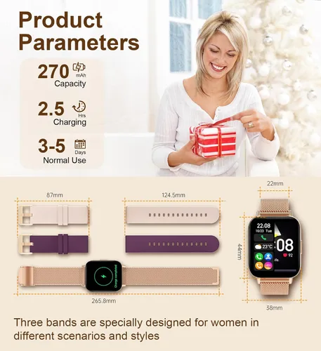 Miniatura 7 de Iaret Reloj inteligente (respuesta/hacer llamadas), relojes inteligentes para mujer, rastreador de actividad física con monitor de frecuencia
