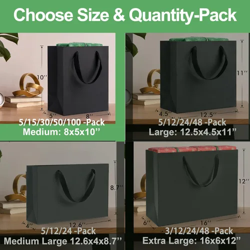 Miniatura 2 de MOXARYSU Bolsas de regalo negras con asas: 8 x 5 x 10 pulgadas, 30 bolsas de papel negras medianas a granel para fiestas, compras, cumpleaños, bodas