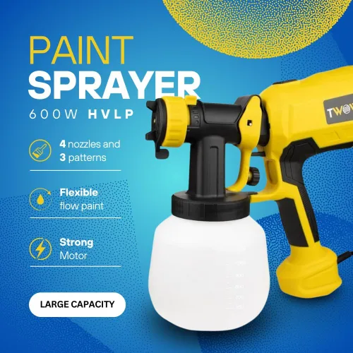 Miniatura 5 de TWOWS, Pulverizador de pintura, 600 W, pistola de pintura HVLP, con contenedor de 40.6 fl oz, taza de limpieza y viscosidad, 4 boquillas de cobre
