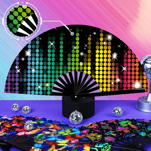 Miniatura 7 de Pinkunn 10 ventiladores plegables de mano con varillas de bambú y estuche para festivales, manualidades, rave, arco iris, para regalos de fiesta