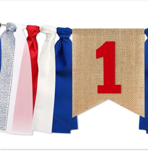 Miniatura 4 de Decoración de cumpleaños de bebé para primer cumpleaños, para silla de bebé, Día de la Independencia, decoraciones patrióticas, pancarta de Azul
