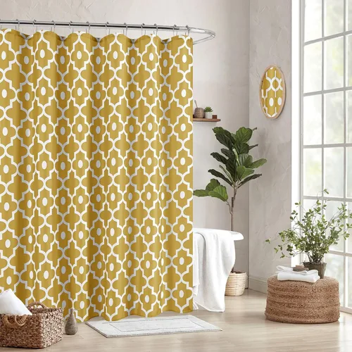 Miniatura 2 de Biscaynebay Cortina de ducha de tela texturizada 72" X 72", de oro con perlas de Marruecos impresas, cortina de baño de hotel de lujo de calidad
