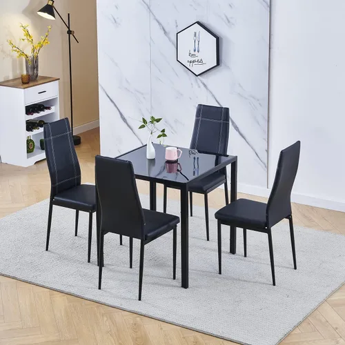 Miniatura 18 de Juego de 4 mesas de comedor y sillas de comedor de cristal negro de 5 piezas, moderna mesa cuadrada de cocina pequeña y 4 sillas de comedor que