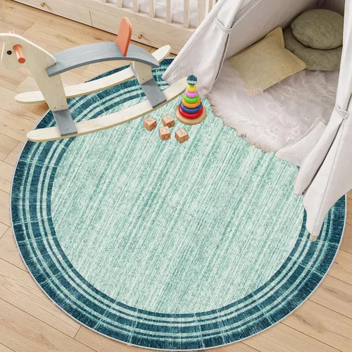 Miniatura 8 de Alfombra de pasillo moderna abstracta Lahome, alfombra lavable turquesa de 2 x 6 pulgadas para entrada, alfombra antideslizante de bajo pelo