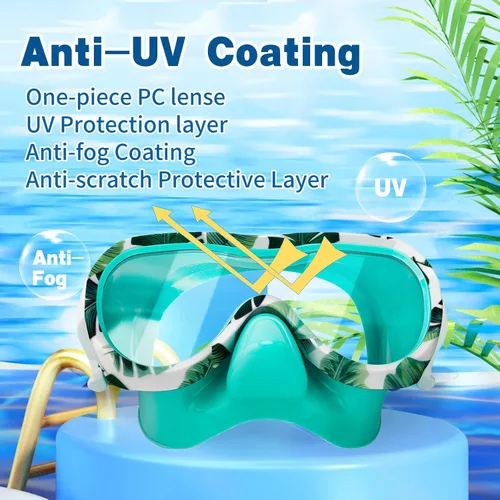 Miniatura 4 de Gafas de natación para niños, antifugas, máscara de Snork con cubierta de nariz y correa de tela elástica, gafas de natación con protección UV