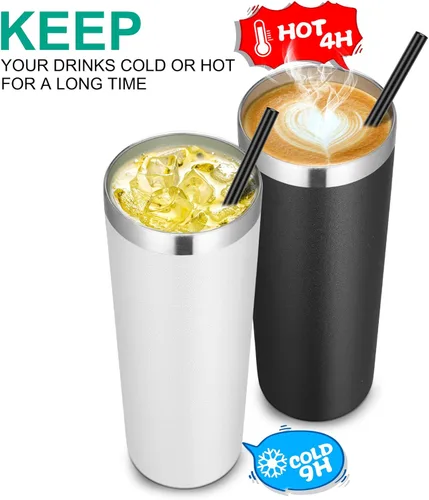 Miniatura 3 de VEGOND - Vaso delgado de acero inoxidable de 20 oz con aislamiento al vacío con tapa y pajita, taza de café de doble pared, taza de viaje