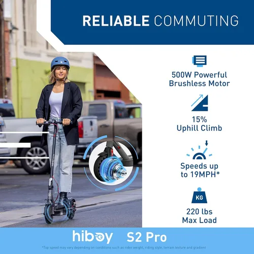 Miniatura 2 de Scooter eléctrico Hiboy S2 Pro, motor de 500 W, neumáticos sólidos de 10 pulgadas, rango de 25 millas, 19 mph, scooter eléctrico plegable para S2