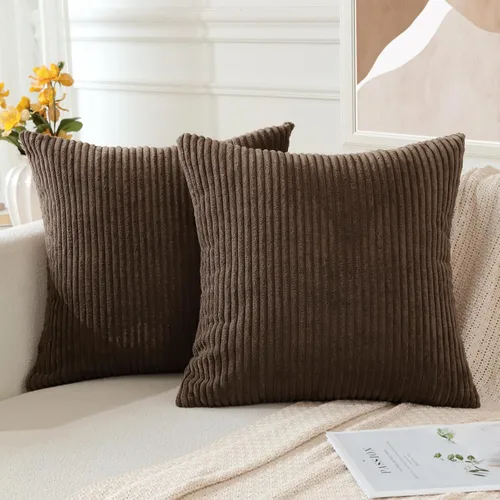 Miniatura 3 de OTOSTAR Paquete de 2 fundas de almohada decorativas de pana suave a rayas, cuadradas, decoración del hogar, fundas de almohada para sofá, cama, sala