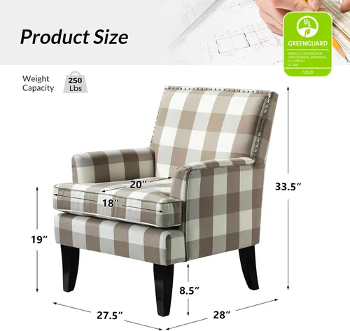 Miniatura 2 de HULALA HOME Silla de Acento Moderna con Brazos y Patas de Madera, Silla de Acento de Mediados de Siglo Sillón con Respaldo Alto, Reposabrazos