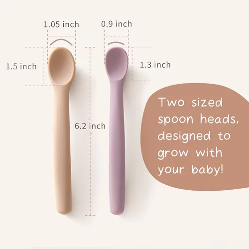 Miniatura 2 de Moonkie Juego de 4 cucharas de silicona para bebé, cucharas para niños pequeños para autoalimentación de 6 meses, cucharas de alimentación de dos