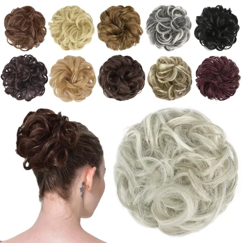 Miniatura 17 de FESHFEN Pieza de Cabello de Moño Desordenado - Extensiones Elásticas Onduladas Rizadas de Moño Scrunchies Sintético Chignon Postizos para Mujeres