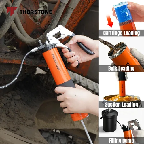 Miniatura 7 de Thorstone Kit de Pistola de Engrase de Empuñadura de Servicio Pesado de 7000PSI Capacidad de Carga de 14oz Manguera Flexible con Resorte de 18