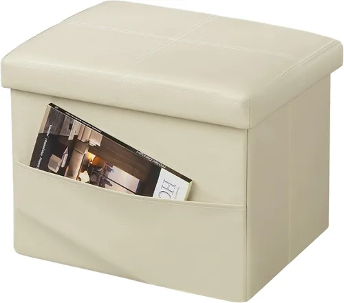 Miniatura 18 de AmasSmile Otomana de Almacenamiento Plegable Reposapiés, Banco Reposapiés de Cuero, Otomana Corta, Almacén de Reposapiés, Libros