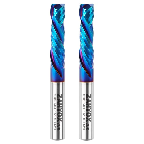 ZahyoX Broca de enrutador CNC espiral de compresión de 3/8 pulgadas, fresadora de extremo CNC de carburo sólido recubierta NACO, diámetro de corte