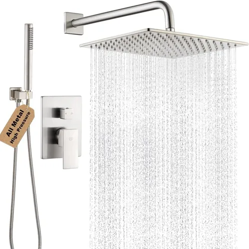 Miniatura 8 de Sistema de ducha negro para baño, juego completo de grifo de ducha montado en la pared de 8 pulgadas y mango con cuerpo de válvula áspero y kit