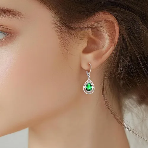 Miniatura 128 de Aretes colgantes de plata de ley con diseño de árbol de la vida, flor, abeja, animales, gato, colibrí, piedra lunar, turquesa, aretes con cierre
