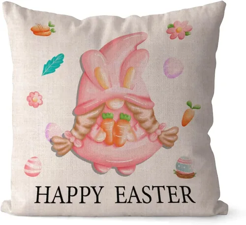 Miniatura 49 de Divertidas fundas de almohada de gnomo de Pascua, huevos de Pascua, zanahorias, divertidas fundas de almohada de 16 x 16 pulgadas, decoración